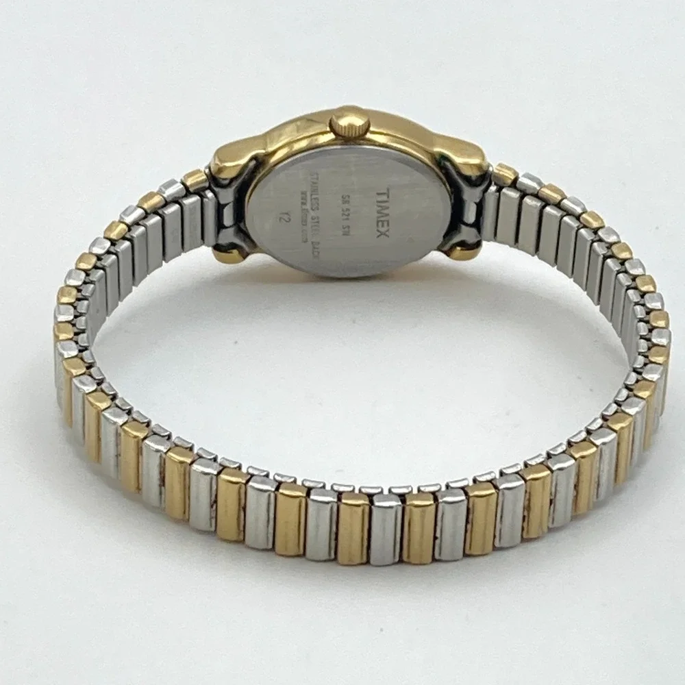 Timex Cavatina Womens Watch 18mm Gold Silver Tone Stretch Band New Battery SMALL